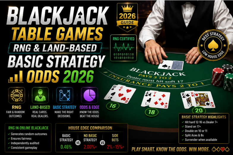 Blackjack Table Games RNG & Land-Based Basic Strategy Odds 2026