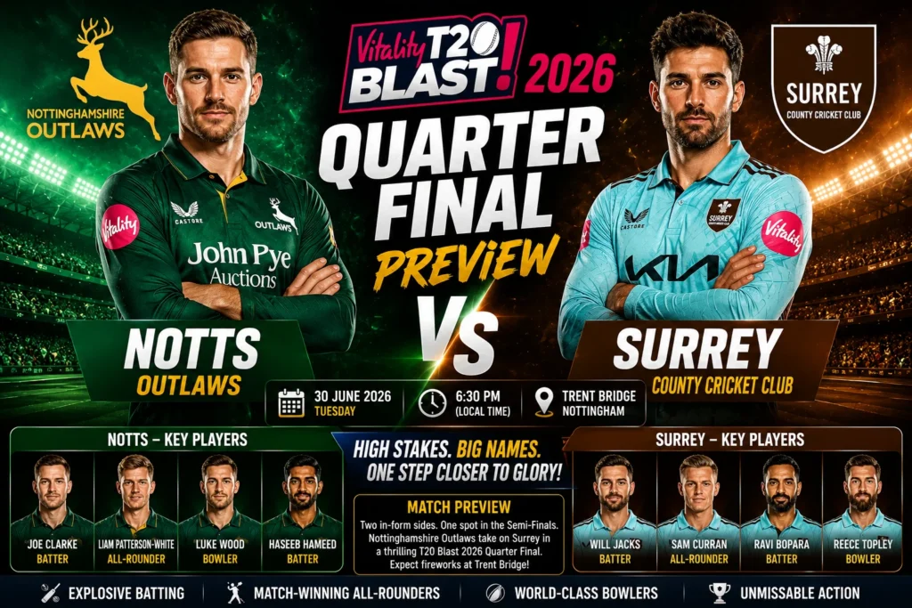 Notts vs Surrey T20 Blast 2026 Quarter Final Preview