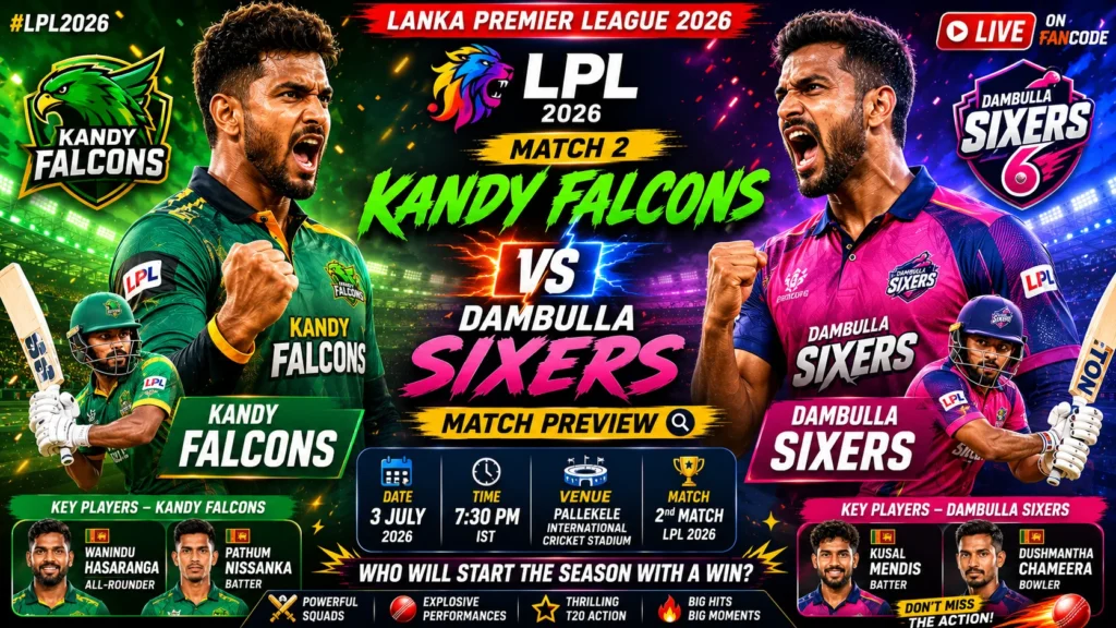 Kandy Falcons vs Dambulla Sixers: LPL 2026 Match 2 Preview
