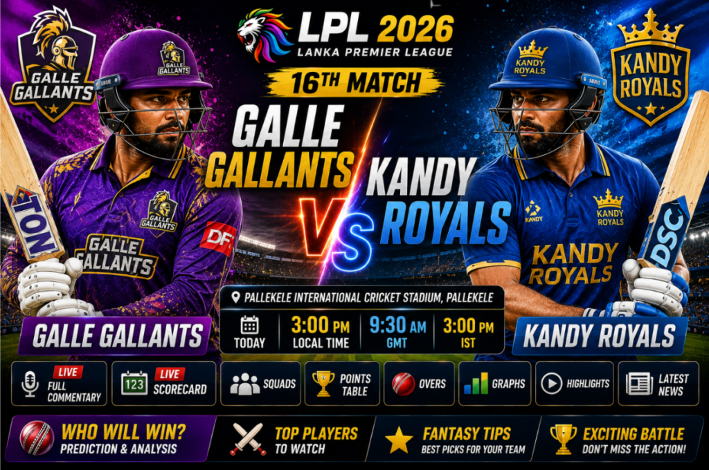 Galle Gallants vs Kandy Royals Prediction | LPL 2026 Match 16