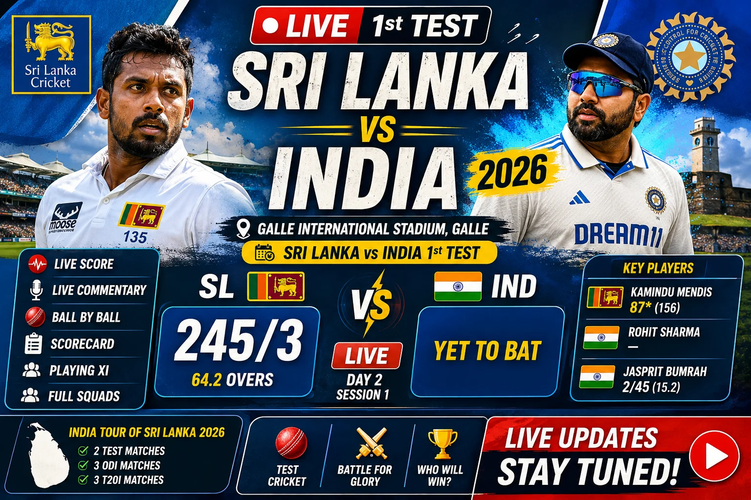 Sri Lanka vs India 1st Test 2026 Live Score & Updates