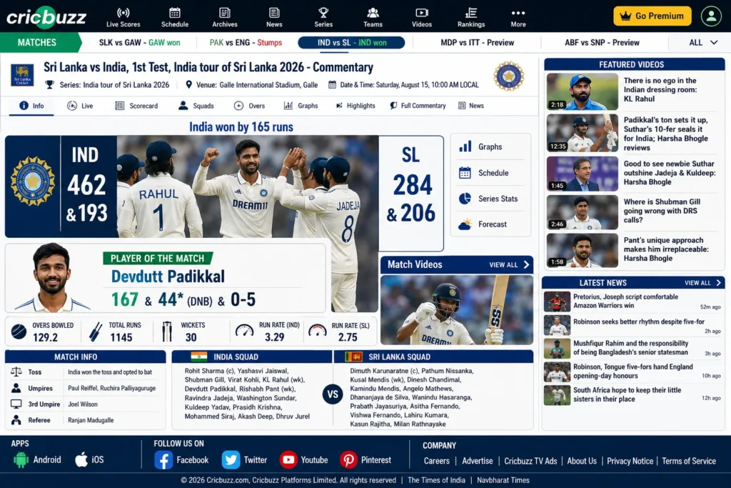 Sri Lanka vs India 1st Test 2026 Match Highlights